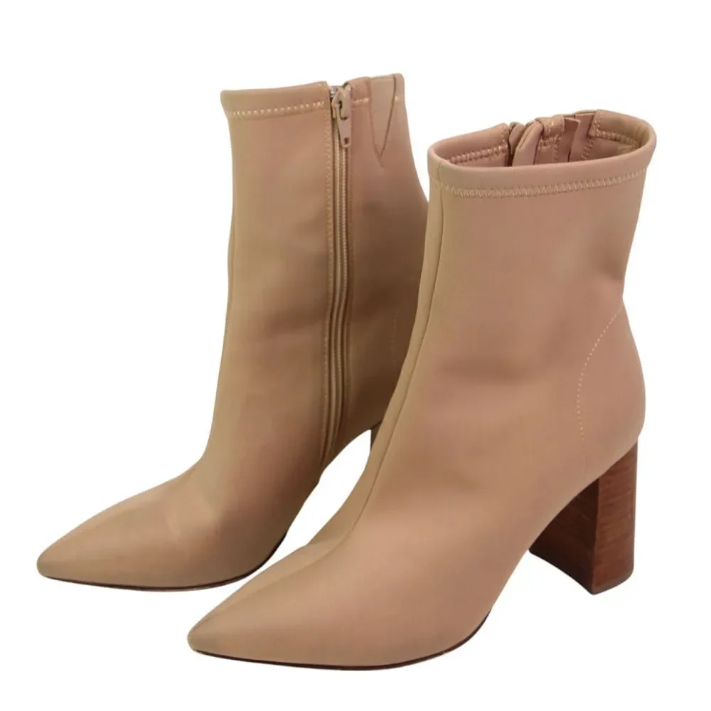 Jeffrey Campbell BEIGE ELASTIC NYLON HIGH HEEL POINTED ZIP SIDE ANKLE BOOTS Sz 6